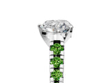 White gold Heart Cut Diamond Cathedral Solitaire Ring with Round with Peridot side stone Pavé Band_5