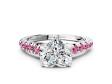 White gold Heart Cut Diamond Cathedral Solitaire Ring with Round with Pink Sapphire side stone Pavé Band_12
