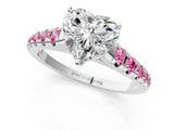 White gold Heart Cut Diamond Cathedral Solitaire Ring with Round with Pink Sapphire side stone Pavé Band_13