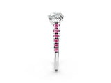 White gold Heart Cut Diamond Cathedral Solitaire Ring with Round with Pink Sapphire side stone Pavé Band_14
