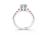 White gold Heart Cut Diamond Cathedral Solitaire Ring with Round with Pink Sapphire side stone Pavé Band_15