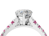 White gold Heart Cut Diamond Cathedral Solitaire Ring with Round with Pink Sapphire side stone Pavé Band_16