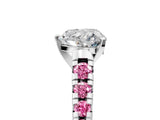 White gold Heart Cut Diamond Cathedral Solitaire Ring with Round with Pink Sapphire side stone Pavé Band_17