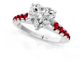 White gold Heart Cut Diamond Cathedral Solitaire Ring with Round with Ruby side stone Pavé Band_13