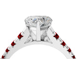 White gold Heart Cut Diamond Cathedral Solitaire Ring with Round with Ruby side stone Pavé Band_16