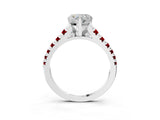 White gold Heart Cut Diamond Cathedral Solitaire Ring with Round with Ruby side stone Pavé Band_27