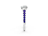 White gold Heart Cut Diamond Cathedral Solitaire Ring with Round with Tanzanite side stone Pavé Band_14