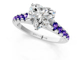 White gold Heart Cut Diamond Cathedral Solitaire Ring with Round with Tanzanite side stone Pavé Band_1