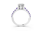 White gold Heart Cut Diamond Cathedral Solitaire Ring with Round with Tanzanite side stone Pavé Band_3