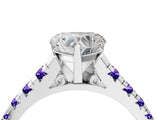 White gold Heart Cut Diamond Cathedral Solitaire Ring with Round with Tanzanite side stone Pavé Band_4