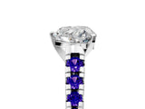 White gold Heart Cut Diamond Cathedral Solitaire Ring with Round with Tanzanite side stone Pavé Band_5