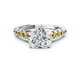White gold Heart Cut Diamond Cathedral Solitaire Ring with Round with Yellow Sapphire side stone Pavé Band_36