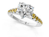 White gold Heart Cut Diamond Cathedral Solitaire Ring with Round with Yellow Sapphire side stone Pavé Band_49