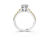 White gold Heart Cut Diamond Cathedral Solitaire Ring with Round with Yellow Sapphire side stone Pavé Band_51