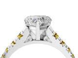 White gold Heart Cut Diamond Cathedral Solitaire Ring with Round with Yellow Sapphire side stone Pavé Band_52