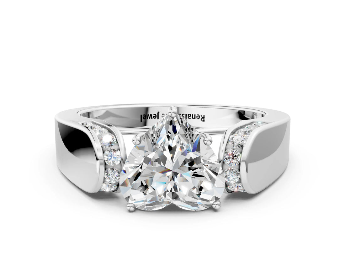 White gold Heart Cut Diamond Channel Set Solitaire Ring with Four-Prong Setting_10