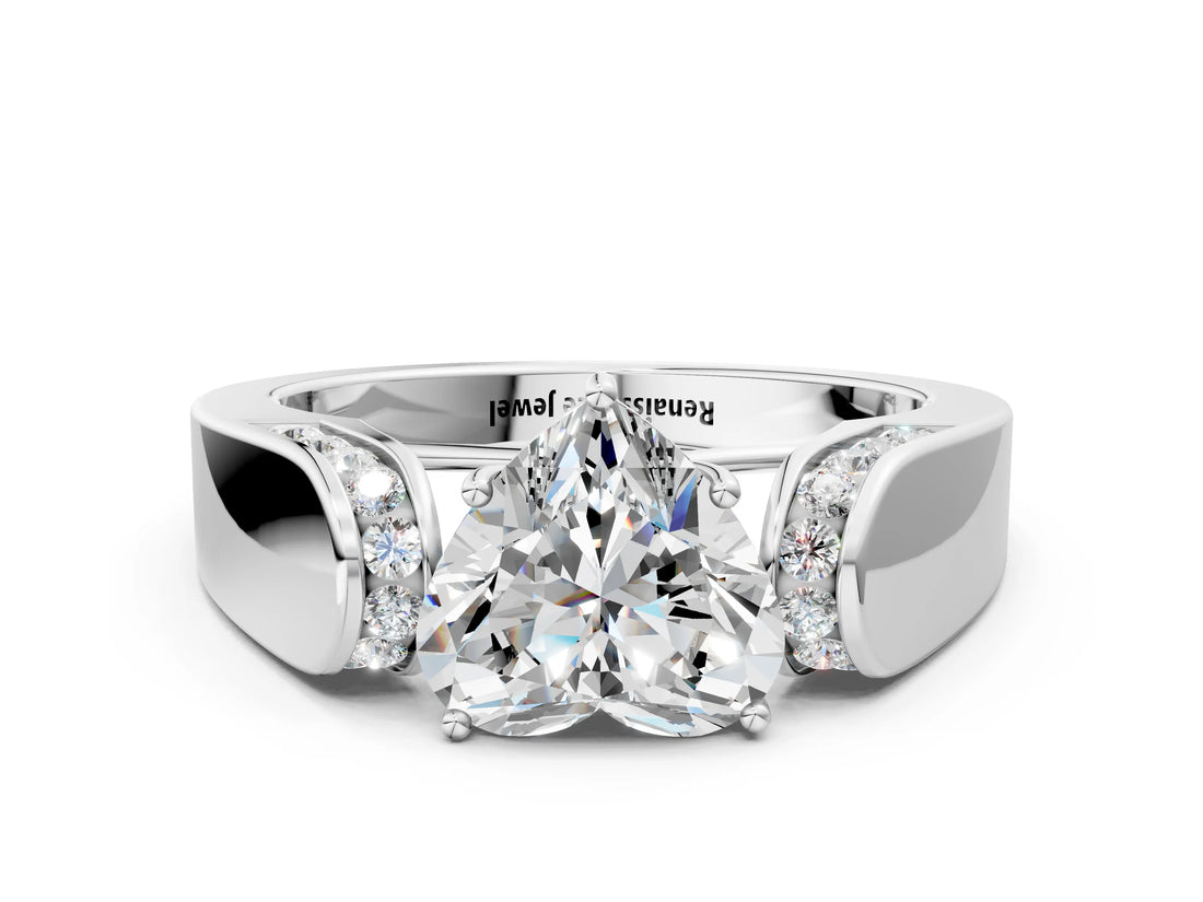 White gold Heart Cut Diamond Channel Set Solitaire Ring with Four-Prong Setting_28