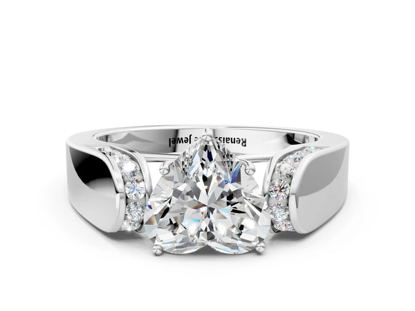 White Gold Heart-Shaped Channel Set Engagement Ring Setting with Accented Shoulders on Wide Band
