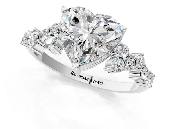 Platinum Heart Cut Diamond Cluster Pavé Band with Four-Prong Setting