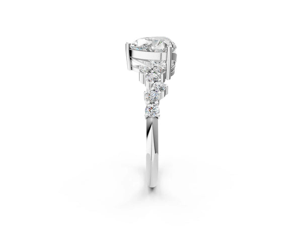 Platinum Heart Cut Diamond Cluster Pavé Band with Four-Prong Setting