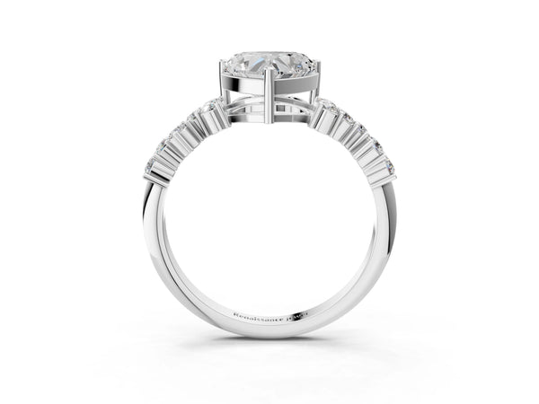 Platinum Heart Cut Diamond Cluster Pavé Band with Four-Prong Setting