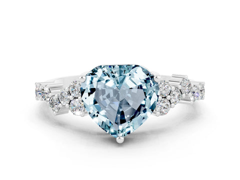White gold Heart Cut Diamond Cluster Pavé Band with Four-Prong Setting