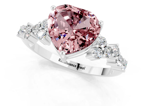 Platinum Heart Cut Diamond Cluster Pavé Band with Four-Prong Setting
