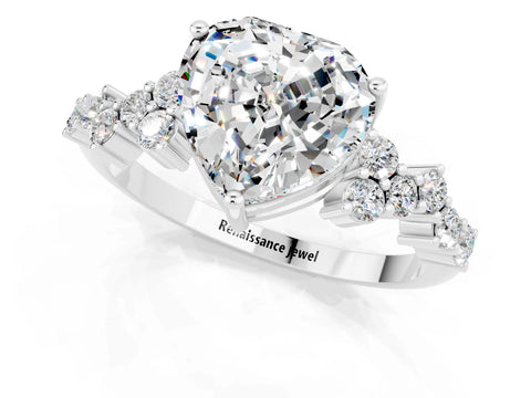 White gold Heart Cut Diamond Cluster Pavé Band with Four-Prong Setting_1