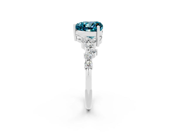 Platinum Heart Cut Diamond Cluster Pavé Band with Four-Prong Setting