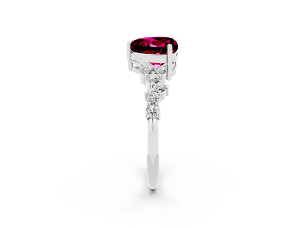 Silver Heart Cut Garnet Scattered Round Accent Ring with Prong Setting