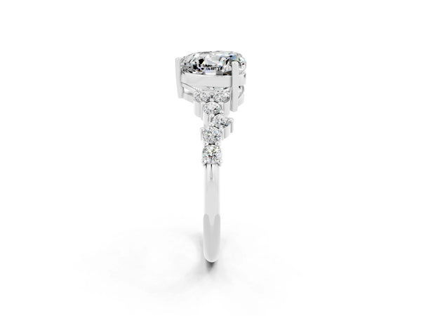 White gold Heart Cut Moissanite Scattered Round Accent Ring with Prong Setting