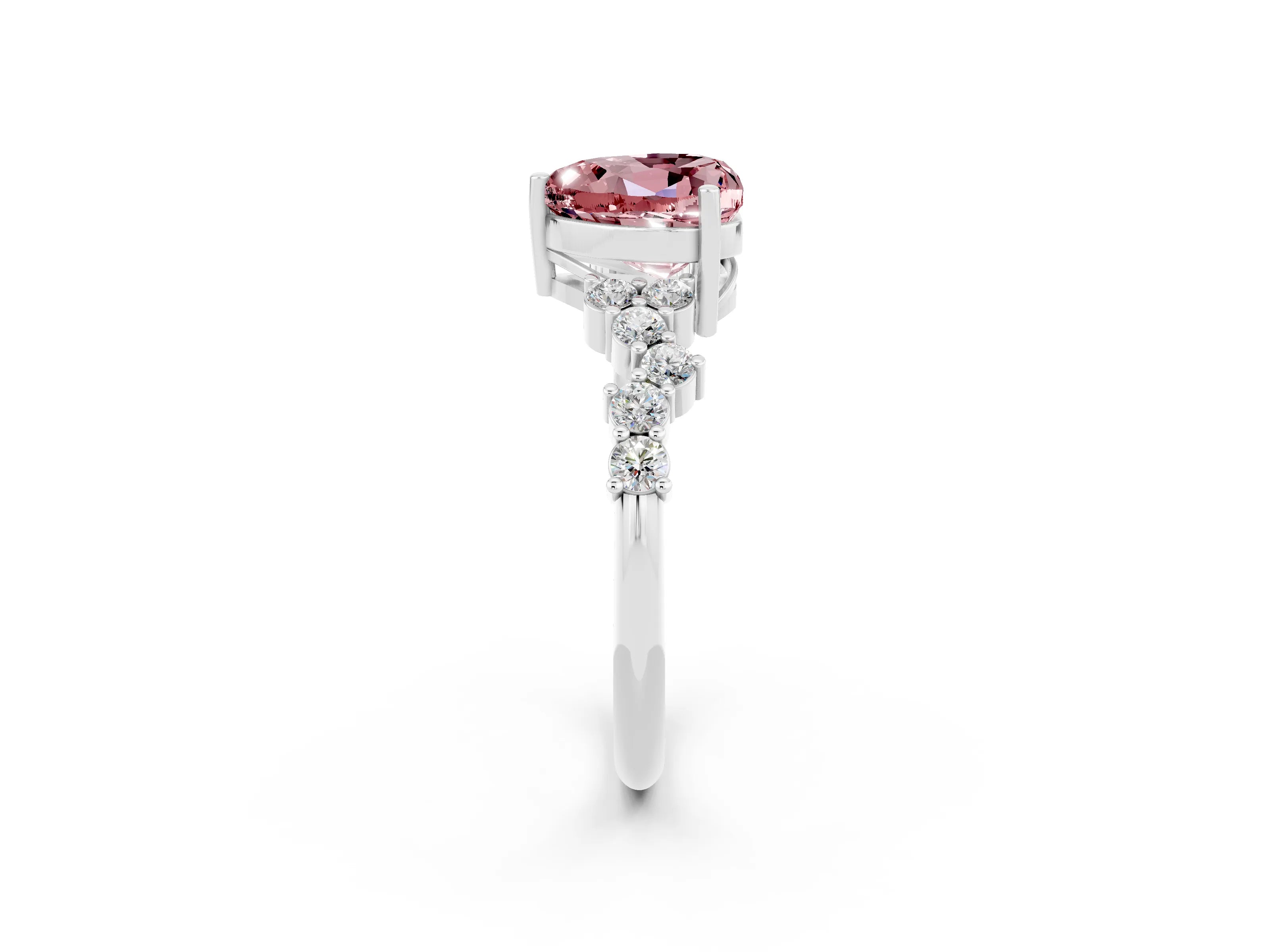 White gold Heart Cut Diamond Cluster Pavé Band with Four-Prong Setting_2