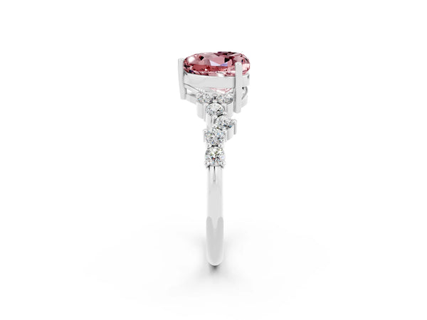 Platinum Heart Cut Diamond Cluster Pavé Band with Four-Prong Setting