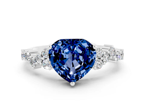 White gold Heart Cut Diamond Cluster Pavé Band with Four-Prong Setting