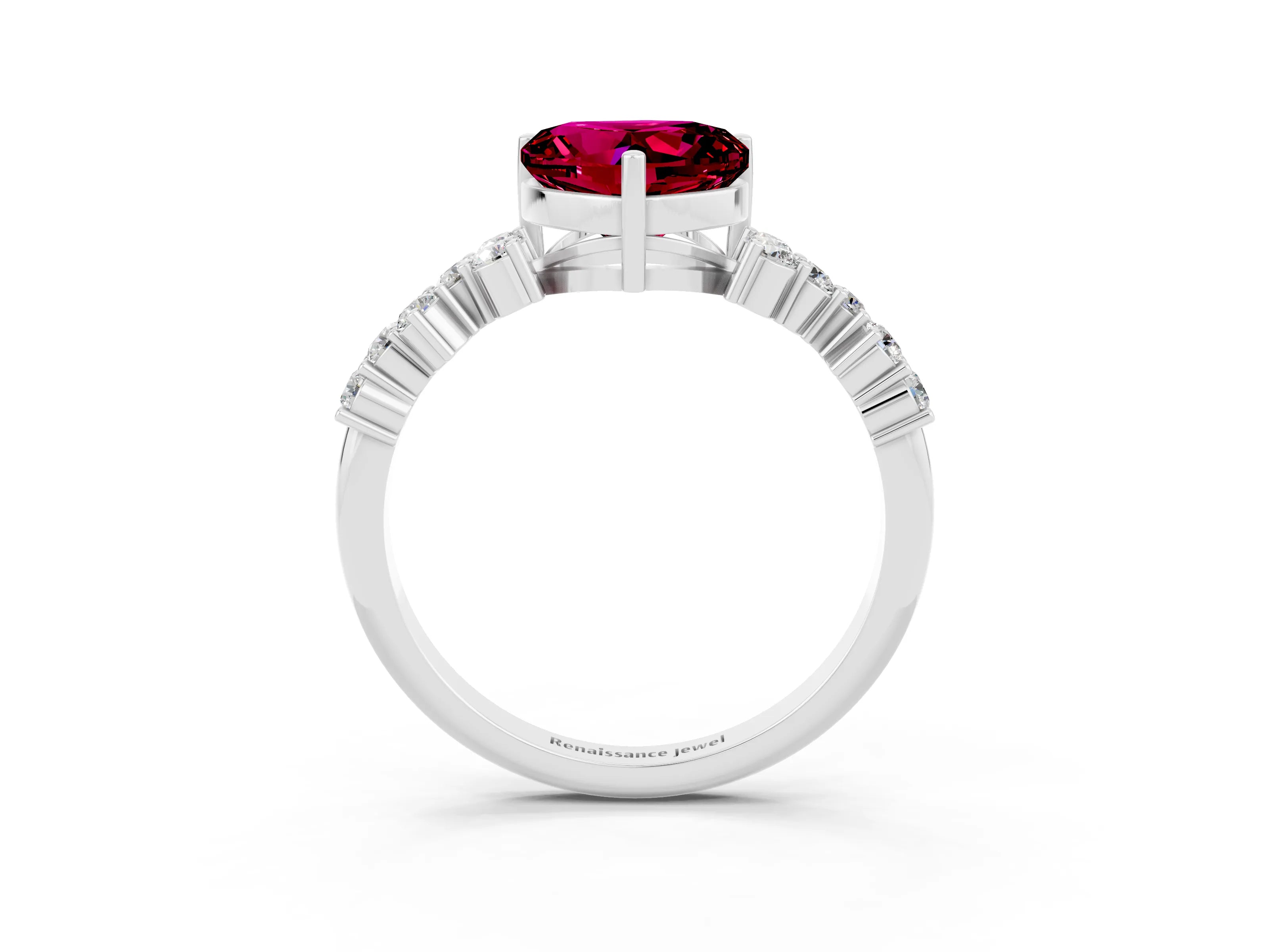 White gold Heart Cut Diamond Cluster Pavé Band with Four-Prong Setting_3