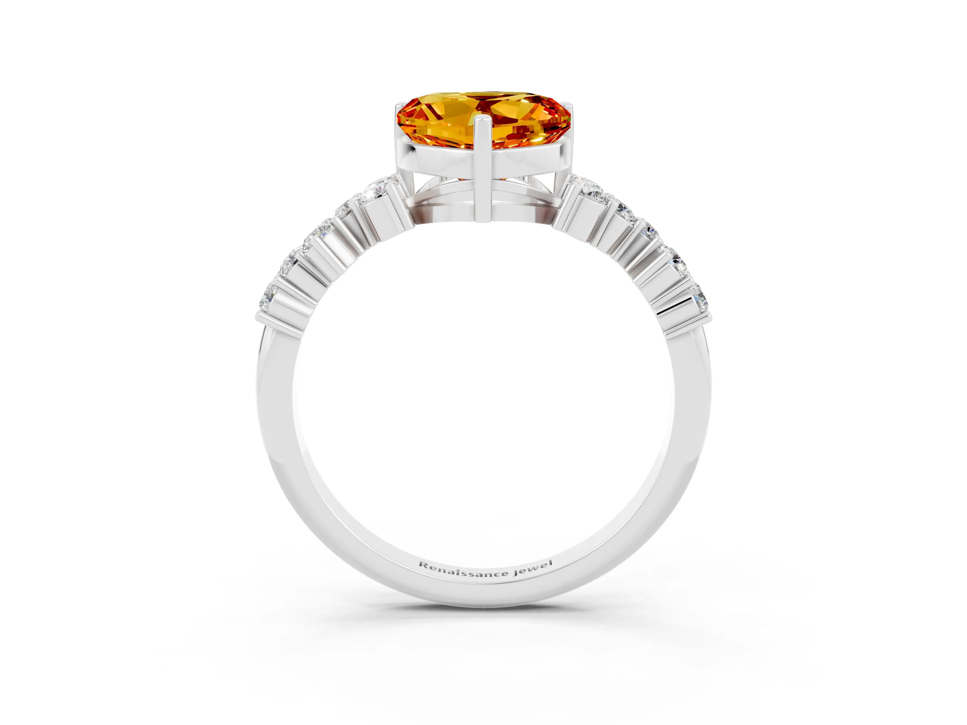 White gold Heart Cut Diamond Cluster Pavé Band with Four-Prong Setting_3