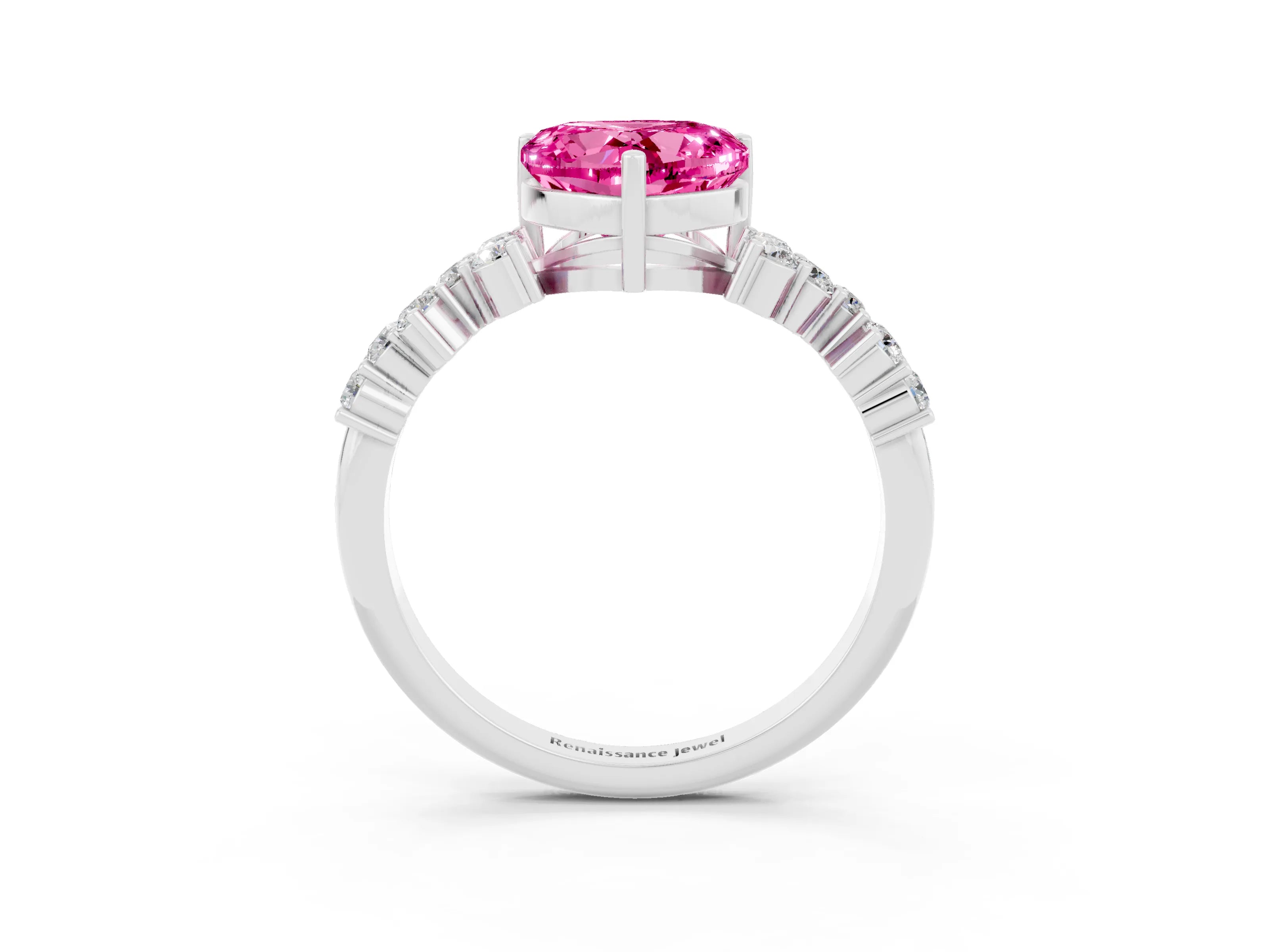 White gold Heart Cut Diamond Cluster Pavé Band with Four-Prong Setting_3