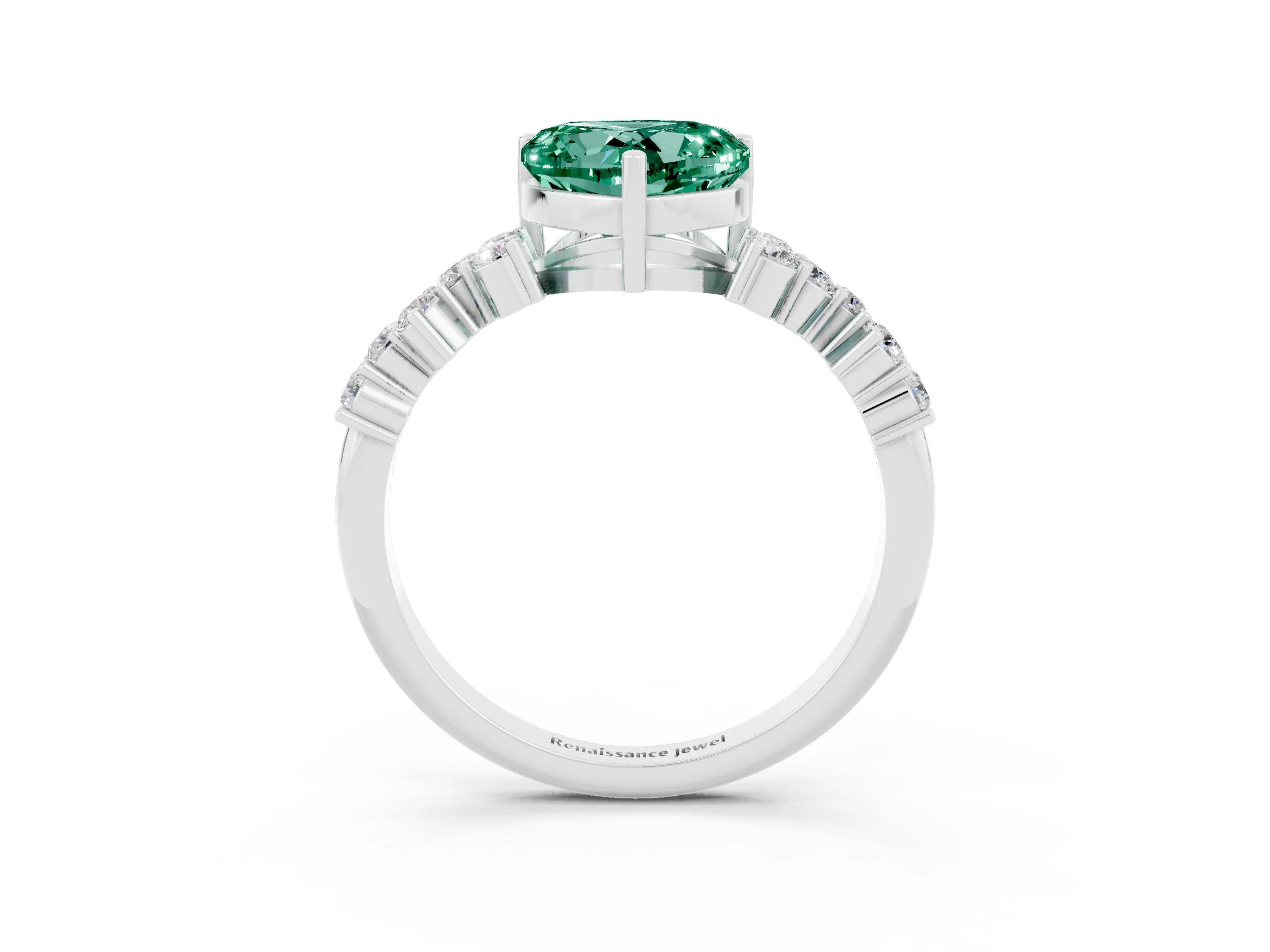 White gold Heart Cut Diamond Cluster Pavé Band with Four-Prong Setting_3