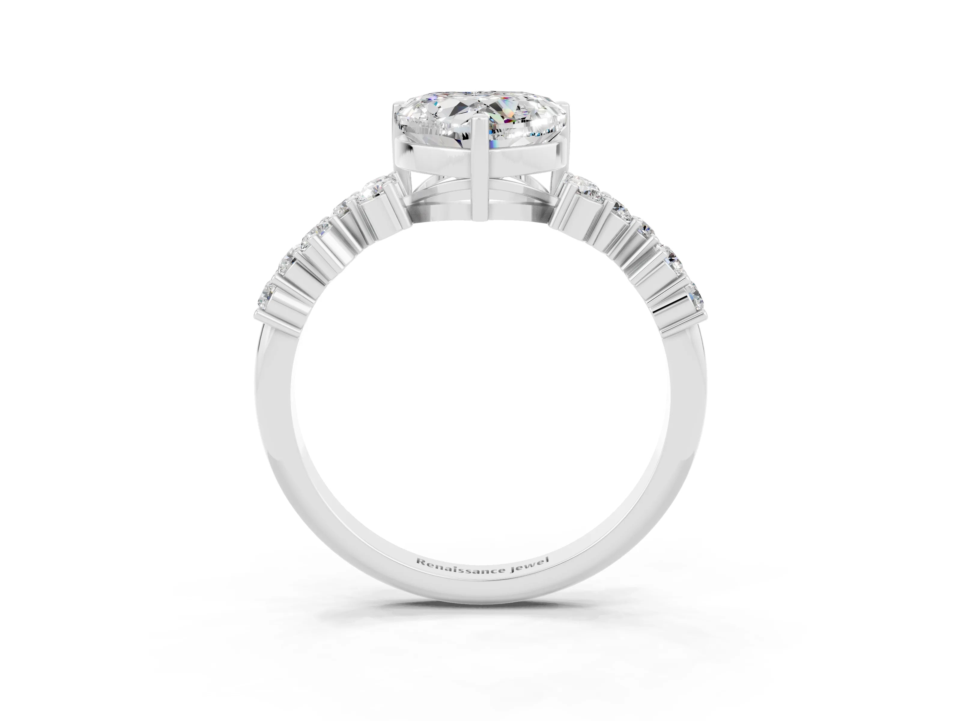 White gold Heart Cut Diamond Cluster Pavé Band with Four-Prong Setting_3