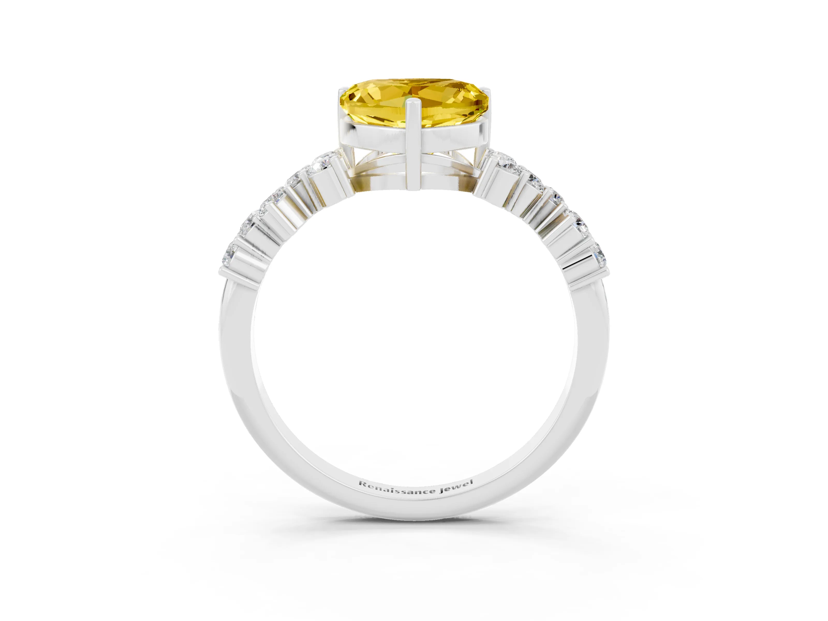 White gold Heart Cut Diamond Cluster Pavé Band with Four-Prong Setting_3