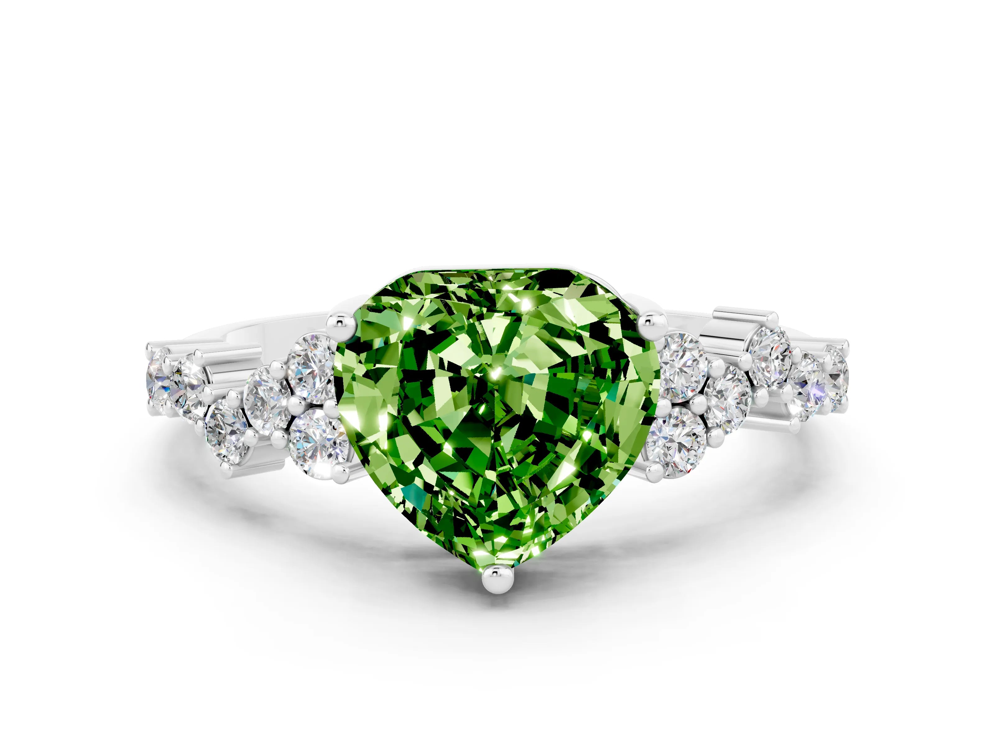White gold Heart Cut Diamond Cluster Pavé Band with Four-Prong Setting