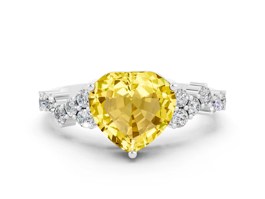 White gold Heart Cut Diamond Cluster Pavé Band with Four-Prong Setting