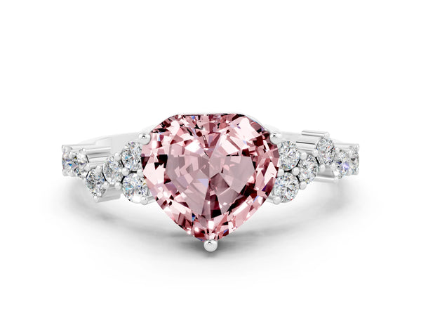 Silver Heart Cut Diamond Cluster Pavé Band with Four-Prong Setting