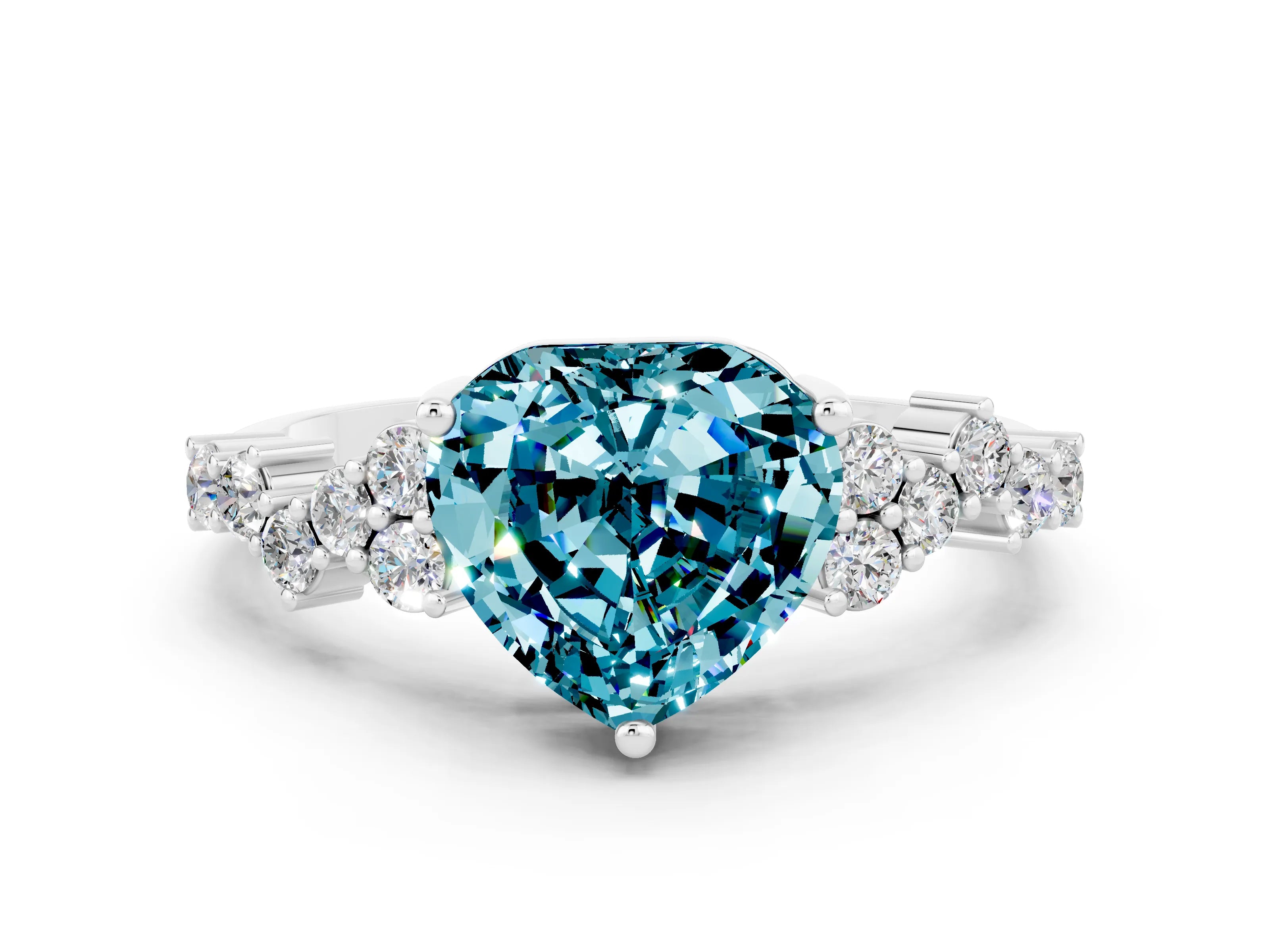 White gold Heart Cut Diamond Cluster Pavé Band with Four-Prong Setting