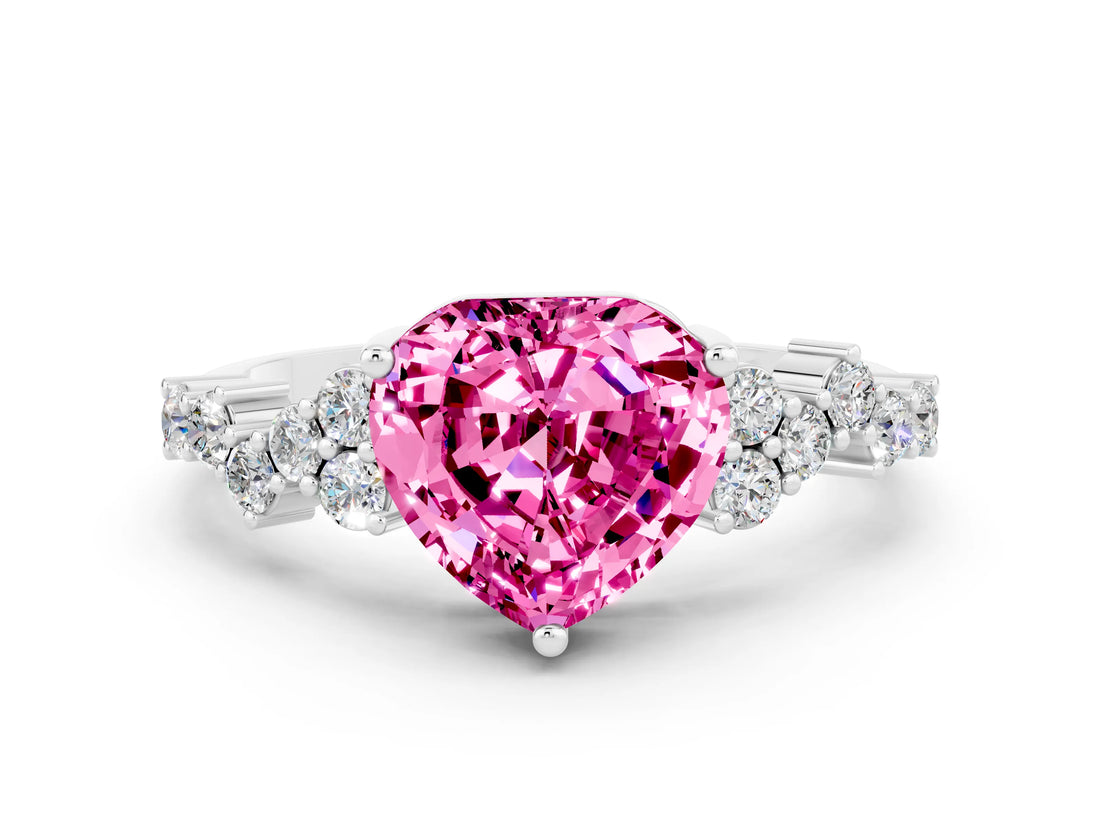 White gold Heart Cut Diamond Cluster Pavé Band with Four-Prong Setting