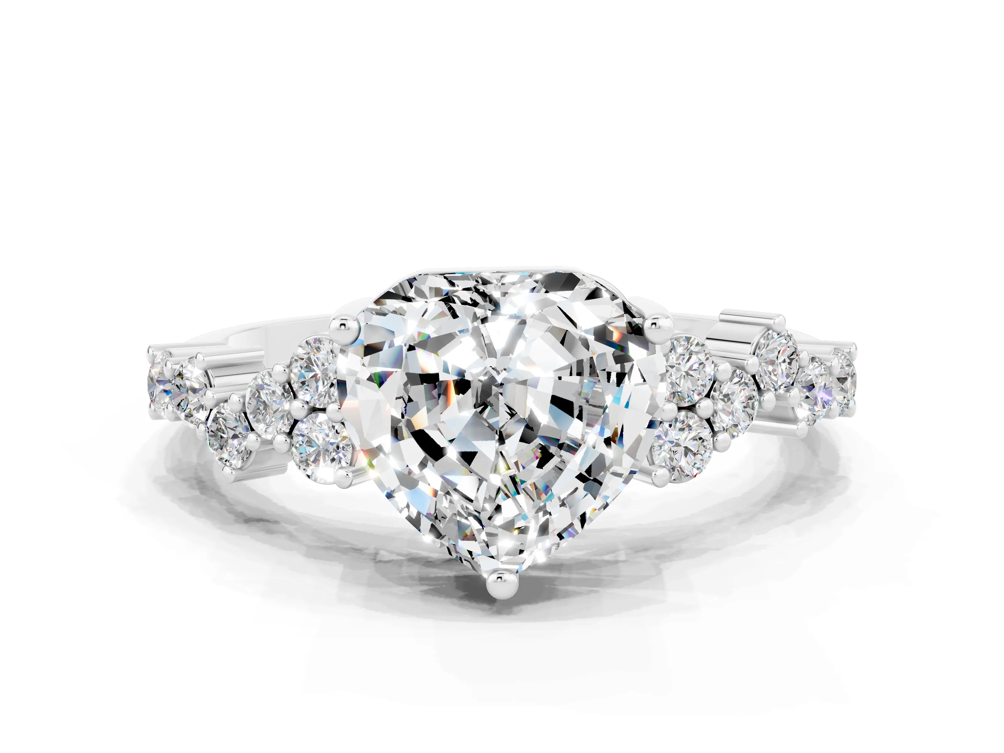 White gold Heart Cut Diamond Cluster Pavé Band with Four-Prong Setting