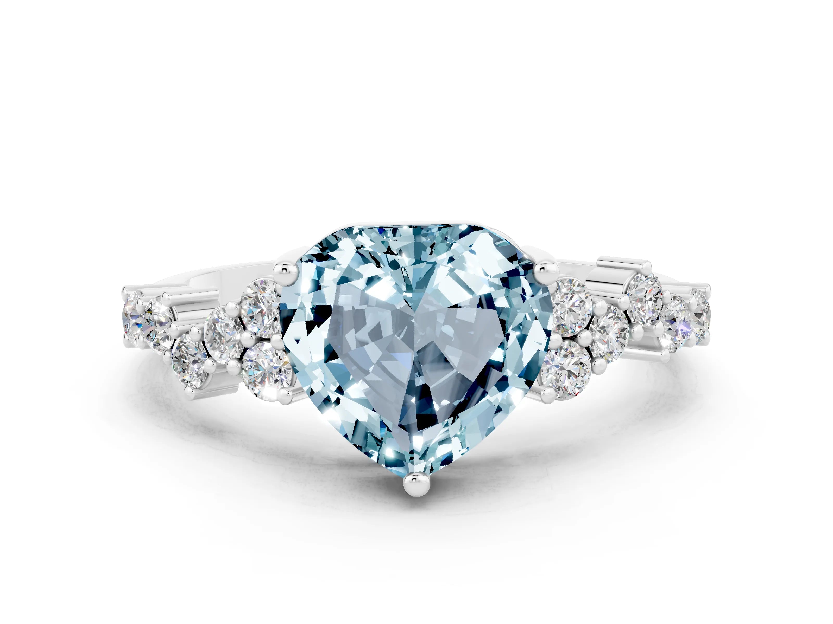 White gold Heart Cut Diamond Cluster Pavé Band with Four-Prong Setting