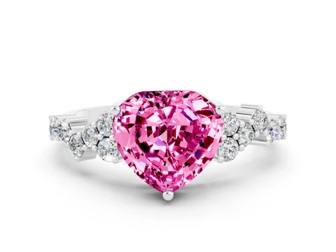 White gold Heart Cut Diamond Cluster Pavé Band with Four-Prong Setting