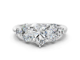 White gold Heart Cut Diamond Cluster Ring with Round Accent Stones and Prong Setting on a Classic Band_78