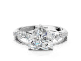 White gold Heart Cut Diamond Cluster Side Stone Solitaire Ring with Prong Setting_110